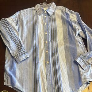 GAP oversized The Big Shirt  Light Blue gray and White Striped Button Down Shirt